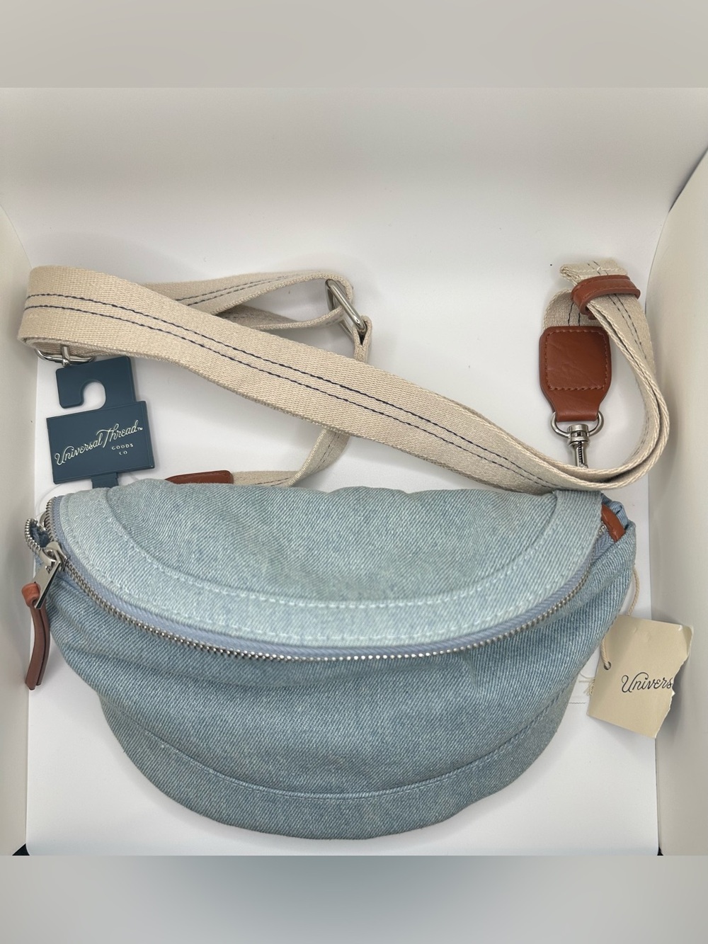 Universal Thread Light Blue Crossbody Bag with Tan Leather Accents